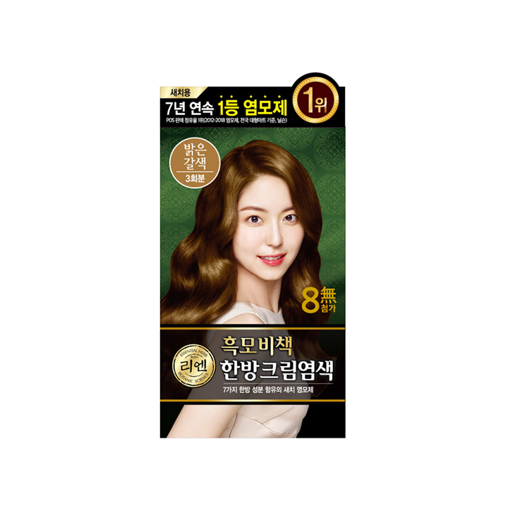 리엔 흑모비책 한방크림 염색약, 밝은 갈색, 1개 (3회분)