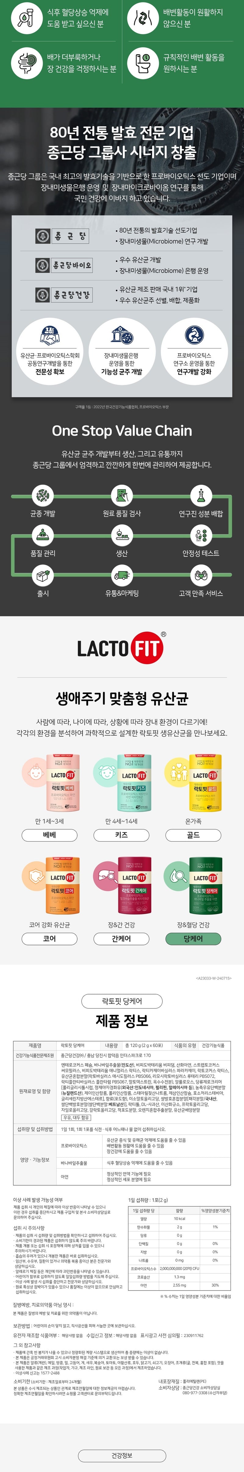 락토핏 생유산균 당케어, 60포, 120g, 1개