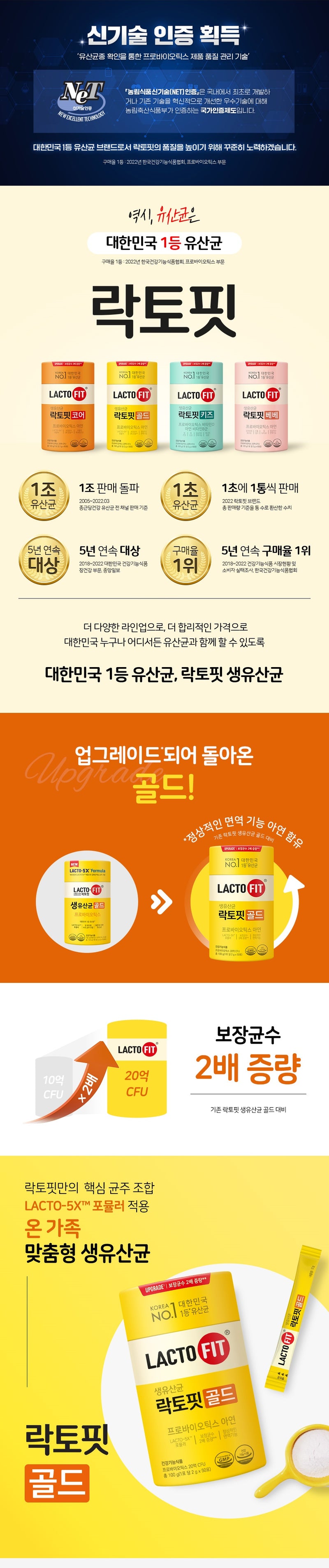 [패밀리 사이즈] 락토핏 골드 유산균, 80포, 1개